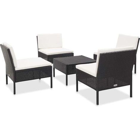 vidaXL Salon de jardin 5 pcs avec coussins résine tressée noir (1/5)