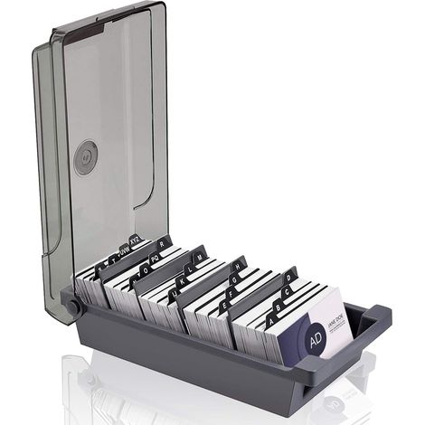 Porta biglietti da visita, scatola porta biglietti da visita con capacità di 500 fogli e 4 pannelli divisori (grigio) (1/4)