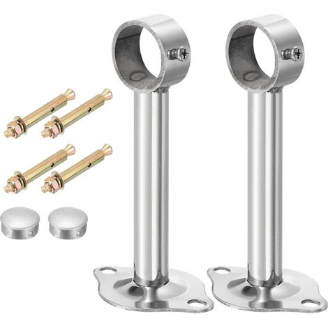 2 Pièces Support de Tringle à Rideau au Plafond, Convient pour Tuyau de 32mm Longueur 150mm Crochets de Tringle à Rideau en Acier Inoxydable pour Salon Murs Penderie, Argent (1/5)