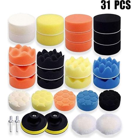 31 éponges à polir, mini tampons de polissage, kit de polissage auto, tampons de polissage pour voiture, tampons de polissage, polissage pour perceuse auto