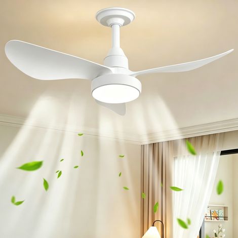 LEDANDER Ventilateur de plafond moderne de 32 pouces avec éclairage, 6 vitesses, LED à intensité variable (3 couleurs), télécommande, moteur réversible, silencieux (pour chambre ou salon) (1/5)