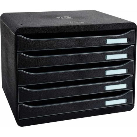 Schubladenbox BIG-BOX plus quer 5 Schubladen DIN A4 Überbreite Polystyrol Gehäusefarbe: schwarz Farbe der Schublade: schwarz glossy (1/5)