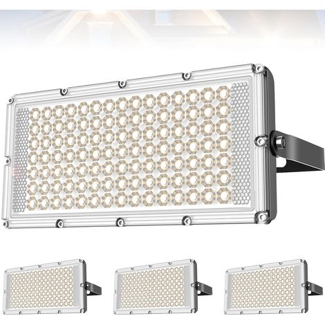 Projecteur LED Extérieur 100W, 10000lm, IP67, Blanc Chaud 2800-3200k, Ultra-Mince Lumière pour Le Jardin, Le Garage, l'Hôtel