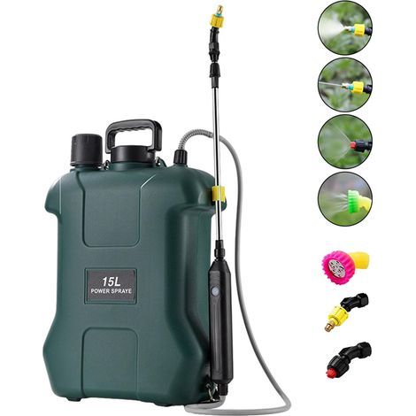 Elektrisches Sprühgerät mit großem Fassungsvermögen (15 Liter), Hochdruck-Schultersprühgerät, akkubetrieben, mit Teleskopstange und 3 Düsen (1/5)