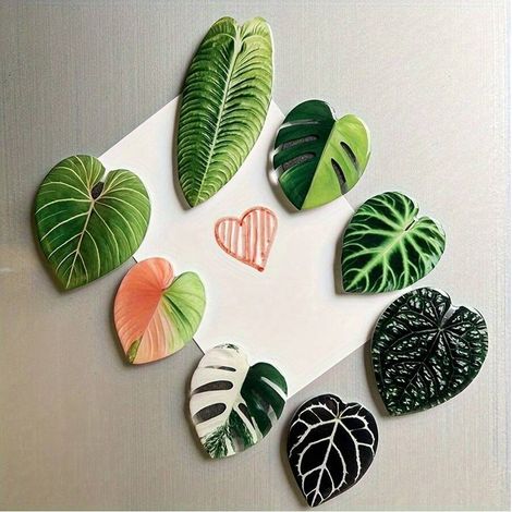 Aimants de réfrigérateur à feuilles de plantes artificielles, décoration pour cuisine, bureau, tableaux blancs et réfrigérateurs, 8 pièces, multicolore (1/4)