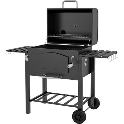 3-in-1 Charcoal BBQ, with Shelves - Black