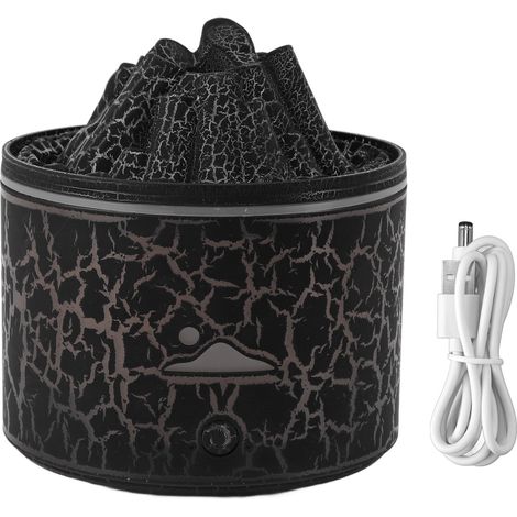 Eosnow Vulkan-Diffusor, 5 V, 180 ml, entspannende automatische Abschaltung, warme Atmosphäre, Flammenbefeuchter für Zuhause, Schlafzimmer, Büro, Schwarz