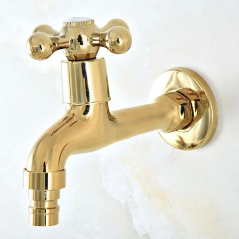 Robinet extérieur de luxe en laiton doré (Style A) - Robinet de jardin mural - Robinet pour machine à laver - Robinet de lavage simple à eau froide (1/5)