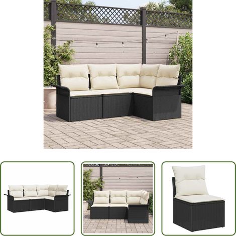 Gartenmöbel - Gartensofa-set mit Kissen 4 pcs Schwarz Poly-Rattan (1/5)