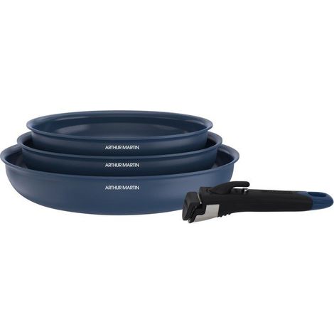 Set aus 3 Pfannen - Für alle Herdarten einschließlich Induktion - ARTHUR MARTIN - AM2033 - Keramikbeschichtung - Ø 20-24-28 cm + abnehmbarer Griff - Blau (1/4)