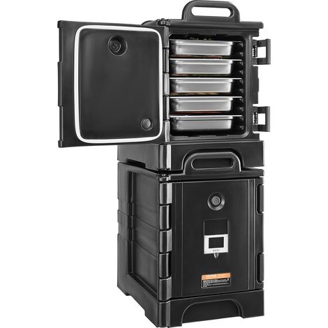 Conteneur Isotherme pour Bac Gastronorme 75 L x 2PCs, Boîte de Transport Alimentaire Empilable, Chargement Frontal, Double Boucle, avec Poignées, Porte-plateaux pour Restauration Cantine, Noir (1/5)