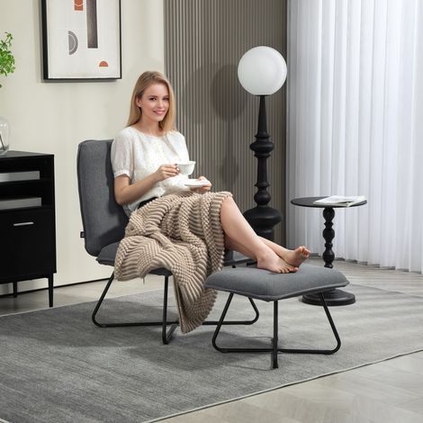 Butaca con Reposapiés Sillón para Lectura con Patas de Acero en Forma de Cruz Gris Oscuro (1/5)