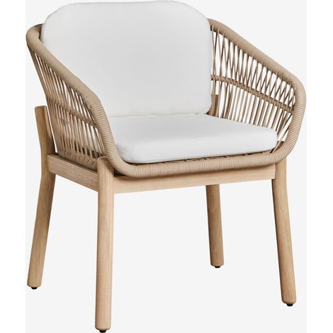Silla de jardín con reposabrazos en madera de acacia y cuerda trenzada Karvia SKLUM       