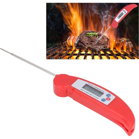 Thermomètre à sonde pliable pour barbecue, grillades, cuisine, thermomètre à sonde électronique, rouge. (1/5)