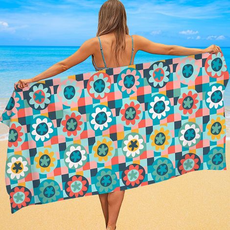 Serviette microfibre motif carreaux colorés, légère, pliable, idéale voyage (1/5)