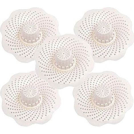 5 Pièces Bouchon de Bonde de Douche Blanc - Filtre Anti-Odeurs (1/5)