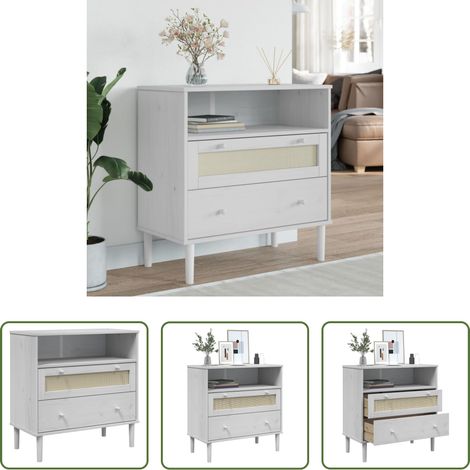 vidaXL Bois de pin -  Buffet SENJA aspect rotin blanc 80x40x80 cm bois massif de pin (1/5)