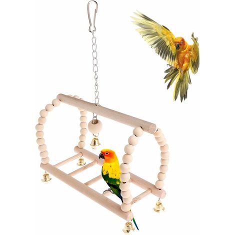 De Cage De Perroquet, Suspendu Balançoire Socle Suspendu Pont Cloche Corde Balançoire Oiseaux Jouets Cloche De Bois Perles, Petites Cages Perruche Accessoires Décoratifs (1/5)