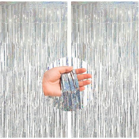2 Pièces Rideau Métallique, Frange Argentée, Feuilles Aluminium, Décoration Fête, Mariage, Anniversaire, Noël (1/3)