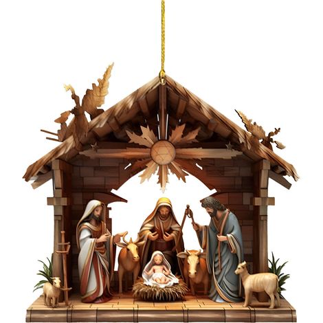 Nativity Ornament - Acrylic Christmas Pendant - 8 cm Square - For Tree Decoration - 1 Piece (1/5)