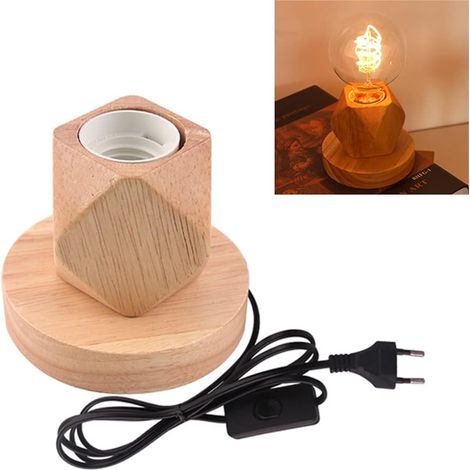 Modern Table Lamp E27 Wooden Desk Lamp Bedside Lamp for Home Decor/Bedroom/Living Room Wooden Base (B) [Energy Class A+++] (1/4)