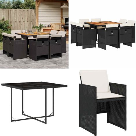 9-tlg. Garten-Essgruppe mit Kissen Schwarz Poly Rattan - Gartengestell - Gartenmöbelset - Gartentisch - Gartensessel - Outdoor Möbel - Home & Living (1/5)
