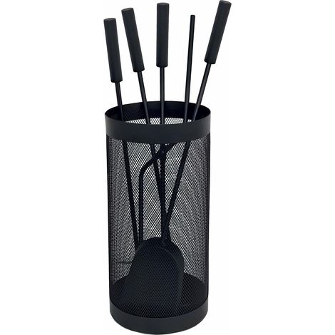 Werka Pro – Serviteur de cheminée 5 pièces – Acier peint noir – Longueur 52 cm – Support Ø 17 cm – Ensemble pour poêle et cheminée