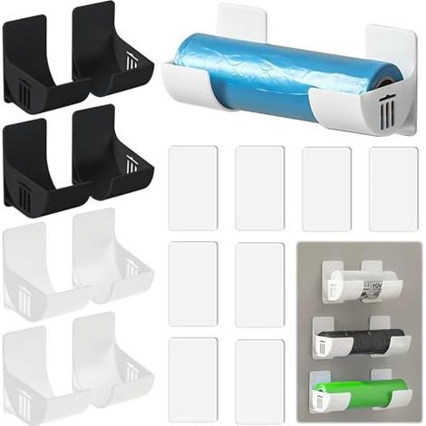 8 Pièces Distributeur Sac Poubelle, Support de Sac Poubelle Murale pour Cuisine/Garde-Manger/Garage/Salle de Bain (1/4)