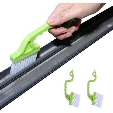 Set aus 2 Handwerkzeugen zur Reinigung von Rillen und Spalten, Reinigungsbürste für Küchentür- und Fensterschienen (grün)