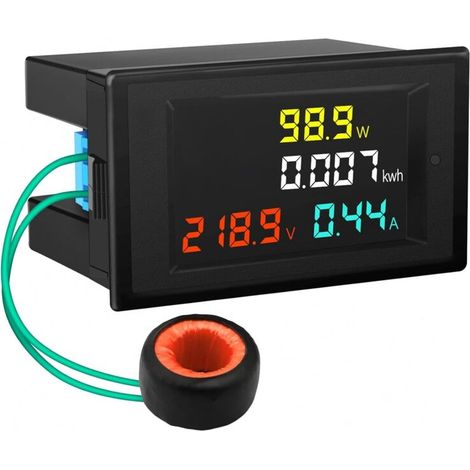 Amperometro e voltmetro digitale multifunzione AC 80-300V con display LCD a colori e trasformatore di corrente da 100A D69-2049. (1/4)