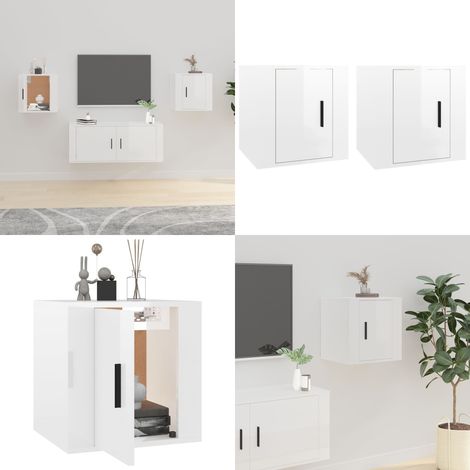 Mobili Porta TV a Parete 2 pz Bianco Lucido 40x34,5x40 cm - Mobili TV - Arredamento moderno