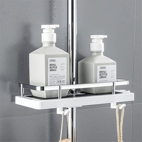 Étagère De Douche - ABS Chromé Antirouille - Sans Perçage - Tige Réglable - Pour Baignoire Lavabo Zone Douche - 1 Pièce (1/5)