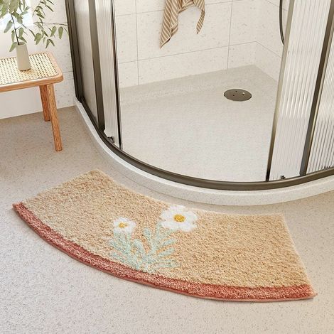 1 x Tapis de sol absorbant courbe festonné Tapis de porte de salle de douche Tapis de salle de bain antidérapant Tapis de toilette Tapis de salle de bain 4075cm Thé Rainbow Daisy (1/4)