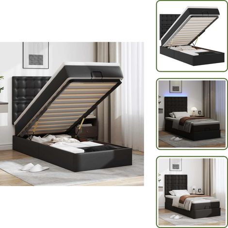 Ottoman-Bett mit Matratze & LEDs Schwarz 80x200 cm Kunstleder - Ottoman-Bett - Ottoman-Betten - Bettrahmen - Bettgestell (1/5)
