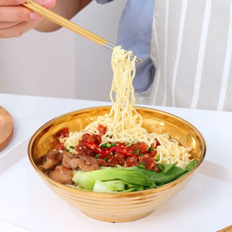 Doppelwandige, runde Nudelschüssel, hitzebeständig, geeignet für Hot Pot, Saucen, Suppen, Reis usw., große Ramen-Schüssel, Edelstahl.