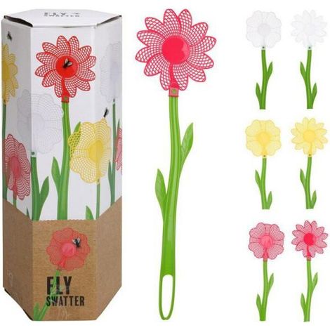 Pala matamoscas con forma de flor, modelos/colores surtidos, ø12 x 47 cm