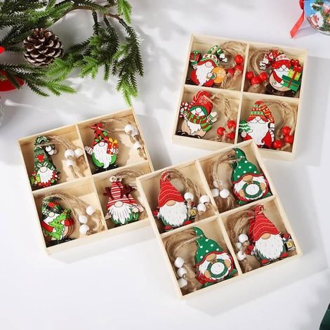 36 Pièces Decorations de Noel, Pendentifs Père Noël en bois, Pendentif Décoration Arbre de Noël Père Noël colorés ENEVAOCT (1/4)
