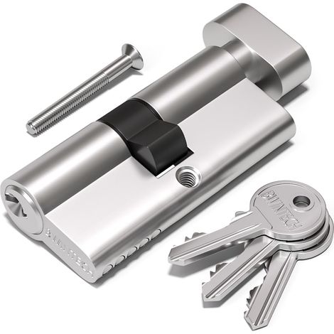 1 Cylindre en Laiton Euro 30T/30mm, Serrure à barillet de 60mm avec 3 Clés en Laiton Standard,Anti-Picking, Anti-Perçage, Anti-Snap, Anti-Bumping,Nickel Satiné (1/5)
