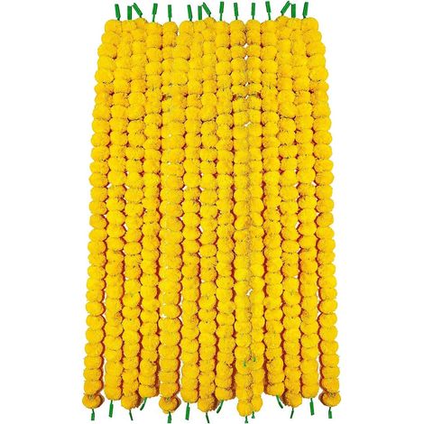 Lot de 10 guirlandes de calendula artificielles jaunes Toran pour décoration de temple de la maison Diwali Pooja pour mariage indien, extérieur et intérieur, 1,5 m chacune (1/5)