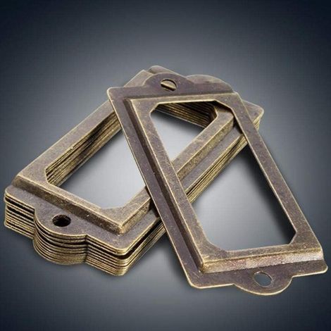 Ensemble de 12 poignées de porte-étiquettes/porte-fiches en laiton vintage — Convient pour les meubles, les armoires, les tiroirs et les boîtes (1/4)