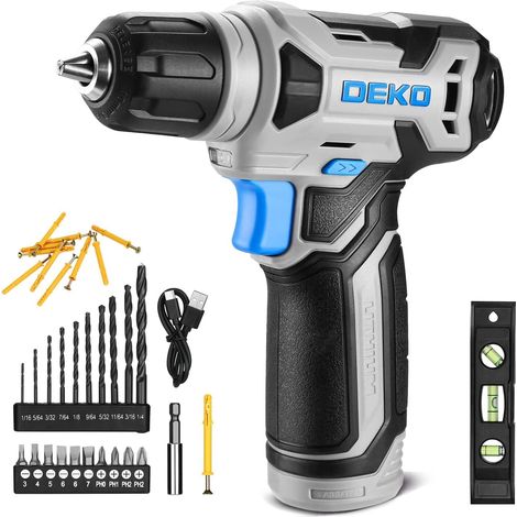 Perceuse Visseuse Sans Fil 42 Accessoires - Perceuse-visseuse 8V Bleu,avec 10MM Porte-Forets,LED Lumière,Câble de Charge Type C,pour le vissage,le perçage des surfaces en bois, bricolage (1/5)