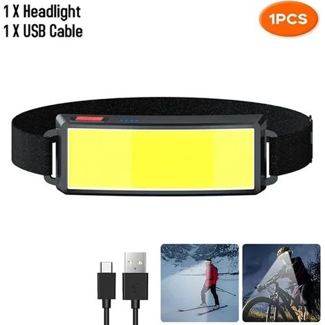 Lampe frontale LED COB (1 pièce) à 3 modes, batterie intégrée, rechargeable par USB, idéale pour le camping, la pêche et les situations d'urgence. (1/5)