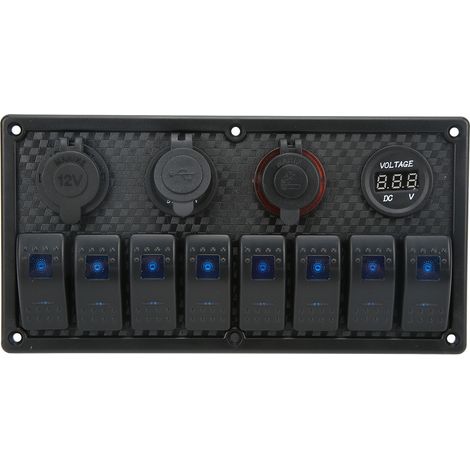 Marine-Wippschalter mit blauer LED, zwei USB-Anschlüssen, Voltmeter und 12-24V-Zigarettenanzünder für Boote, Yachten, Wohnmobile und Autos. (1/5)