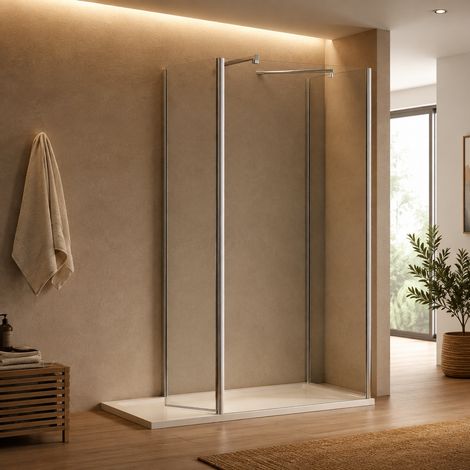 Paroi de douche Fixe 80 cm + Paroi Laterale 80 cm + Volet 40 cm - Transparente (1/5)