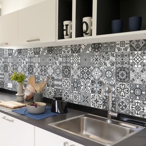 Sticker Mural Carrelage adhésif Cuisine Salle de Bain - 30 STICKERS CARREAUX DE CIMENT AZULEJOS TRUFIA - 30stickers20x20cm (1/5)