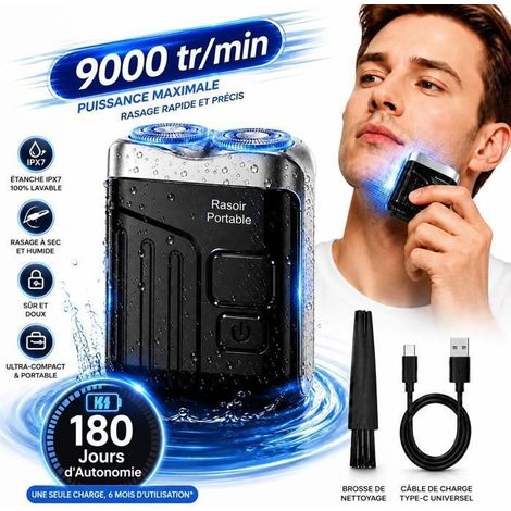 Rasoir Électriques Hommes,9000 tr/min Mini Rasoir Electrique Homme Portable Shaver IPX7 Écran LED Tondeuse Barbe Homme (1/5)