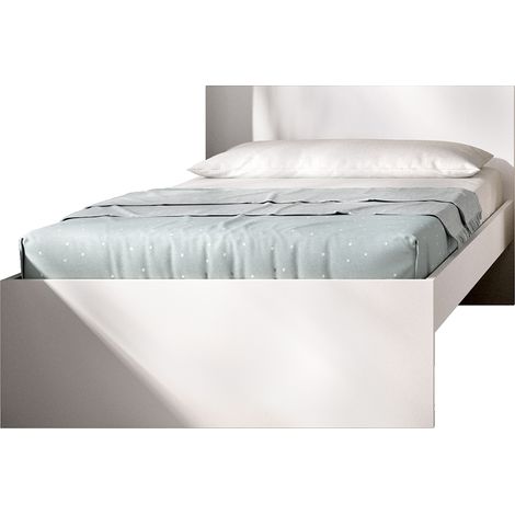 Lit adulte couchage 90X190 coloris blanc - Longueur 194 x Profondeur 95 x Hauteur 67 cm (1/4)