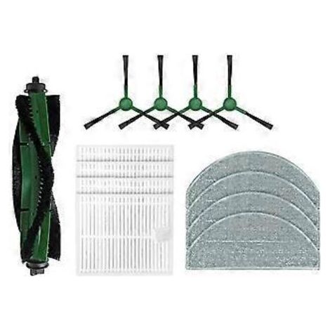 Pièces de rechange et accessoires pour aspirateurs Combo Essential / Vac Essential : brosse principale, filtre et chiffon de nettoyage.
