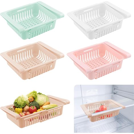 CSPARKV 4 Pieces Fridge Storage Box, Retractable Fridge Organizer, Retractable Fridge Storage, Fridge Accessories Organizer for Kitchen, Cabinets, Freezer, Pantry (Multicolor)
