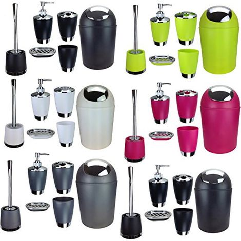 Trade Shop - Set De Accesorios De Baño Porta Jabonera Dosificador De Jabón Líquido Porta Cepillo De Dientes - (1/5)